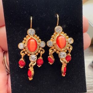 AVON Rhinestone Accent Triple Drop Earrings 2000 Vtg Statement Costume Gold Tone